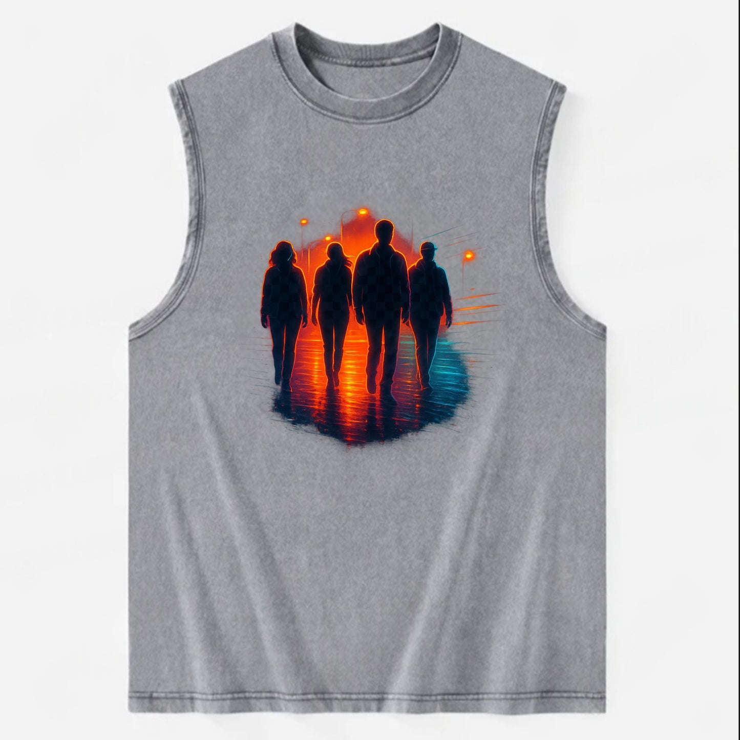 gang of silhouettes walking together at sunset by the beach - Vintage Washed Tank - Grey