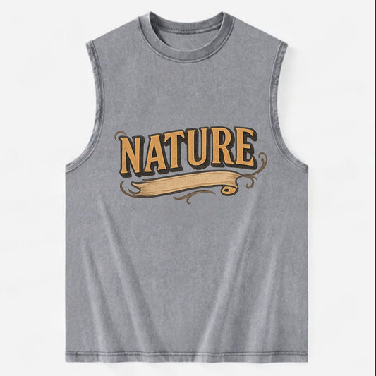 Bold typography design - "NATURE" - natural world, organic - Vintage Washed Tank - Grey