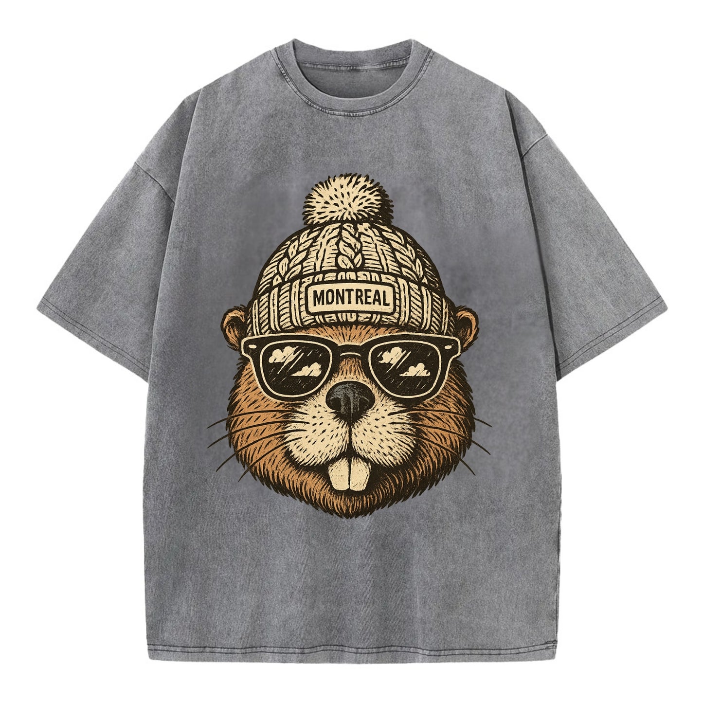 Montreal Beaver wearing Montreal beanie - Vintage T-shirt - Grey