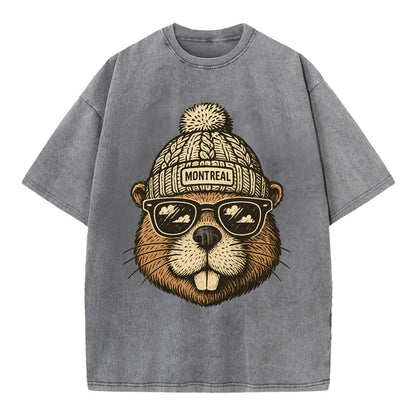 Montreal Beaver wearing Montreal beanie - Vintage T-shirt - Grey