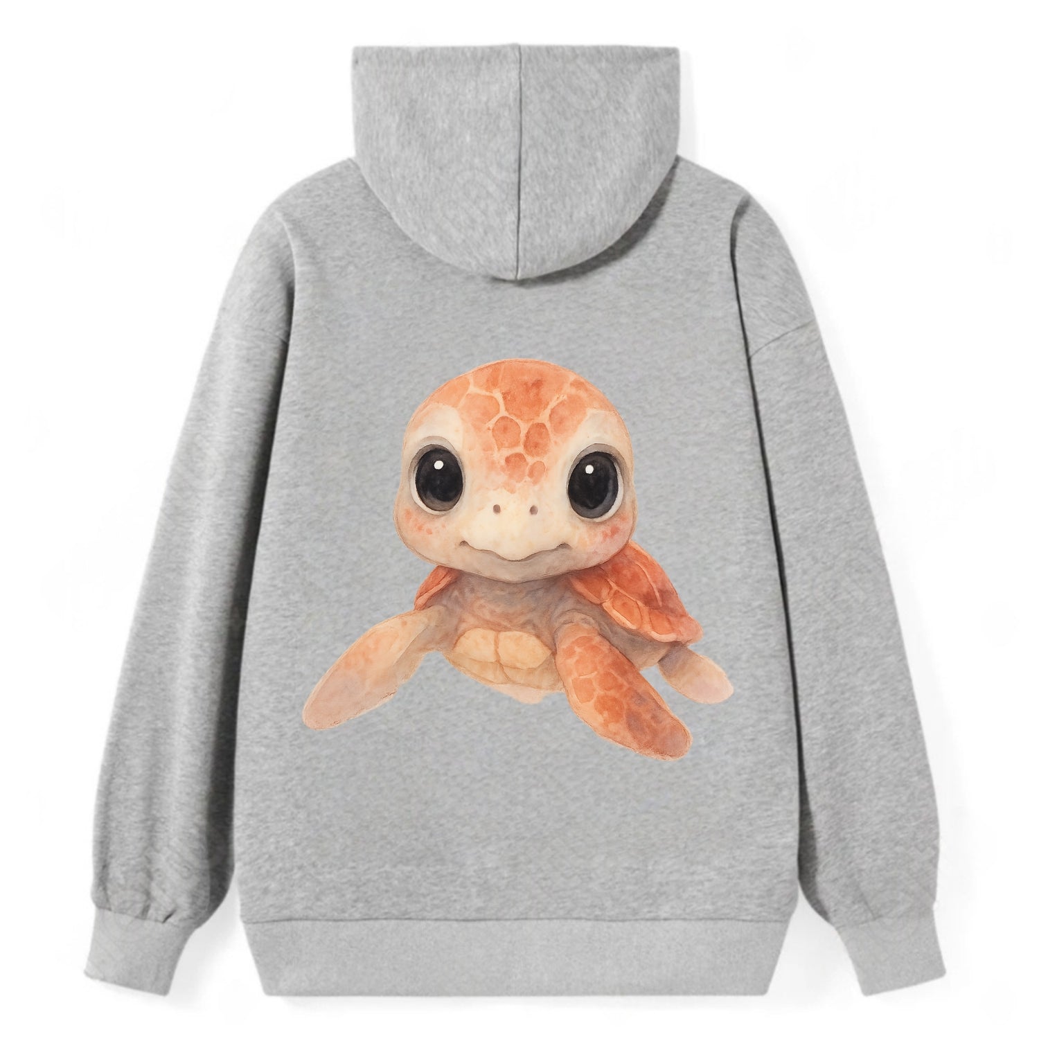 Baby Loggerhead Turtle - reddish-brown shell, big round dark eyes, chunky - Classic Pullover Hoodie - Grey