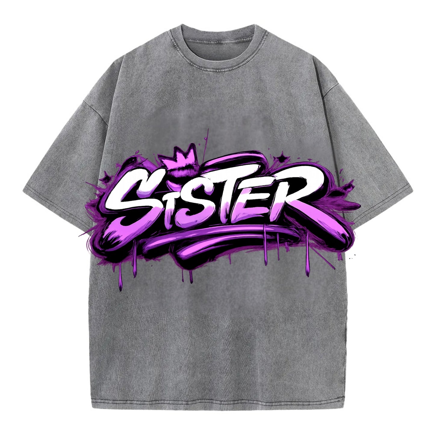 Bold typography design - "SISTER" - female bond, sisterhood - Vintage T-shirt - Grey