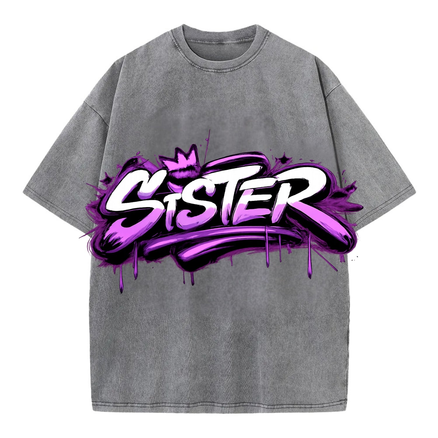 Bold typography design - "SISTER" - female bond, sisterhood - Vintage T-shirt - Grey