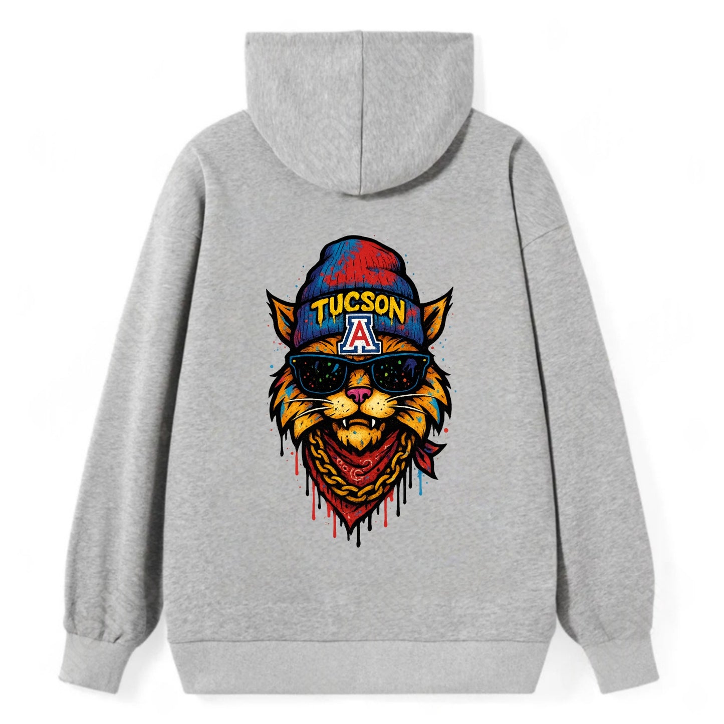 Tucson Wildcat wearing Arizona beanie with A patch - Classic Pullover Hoodie - Grey