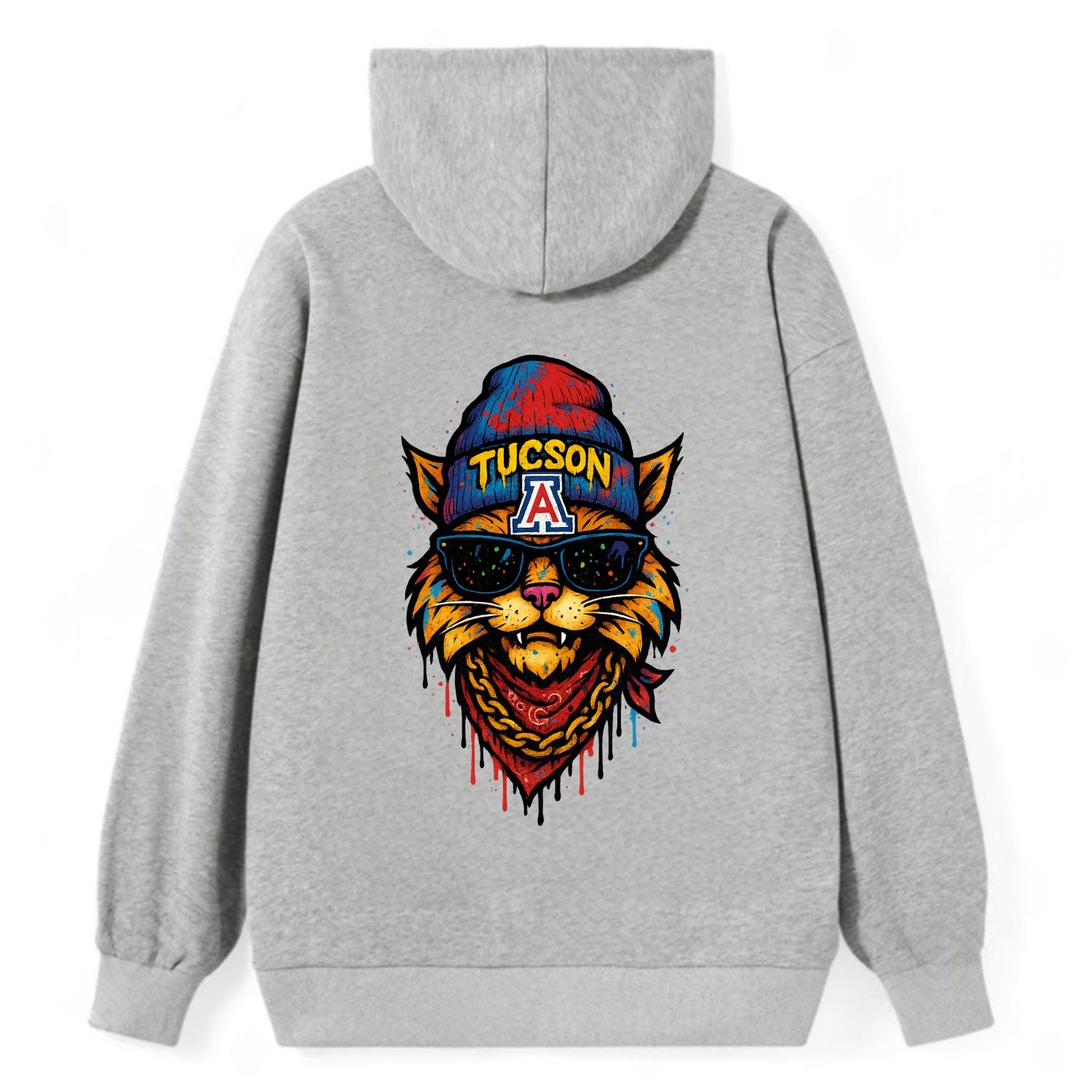 Tucson Wildcat wearing Arizona beanie with A patch - Classic Pullover Hoodie - Grey