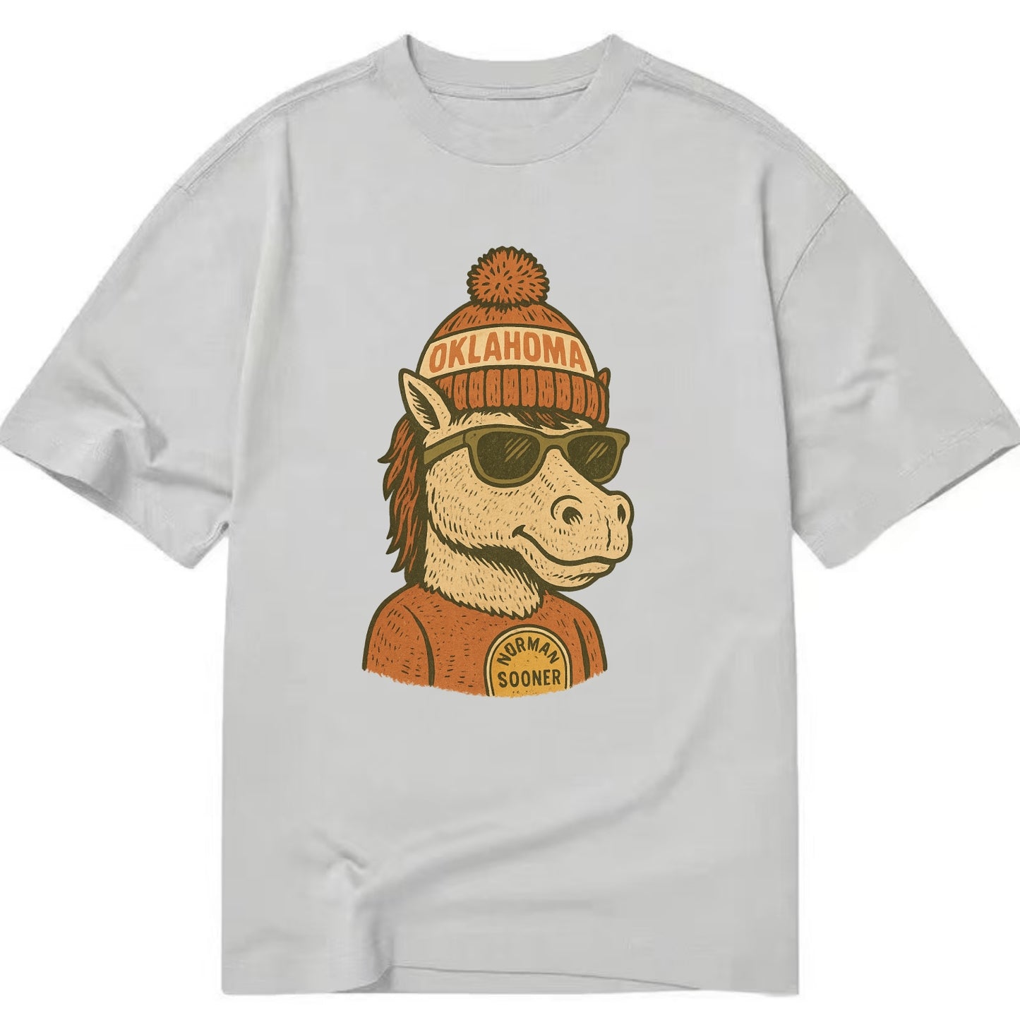 Norman Sooner Horse wearing Oklahoma bea - Classic T-shirt - Grey