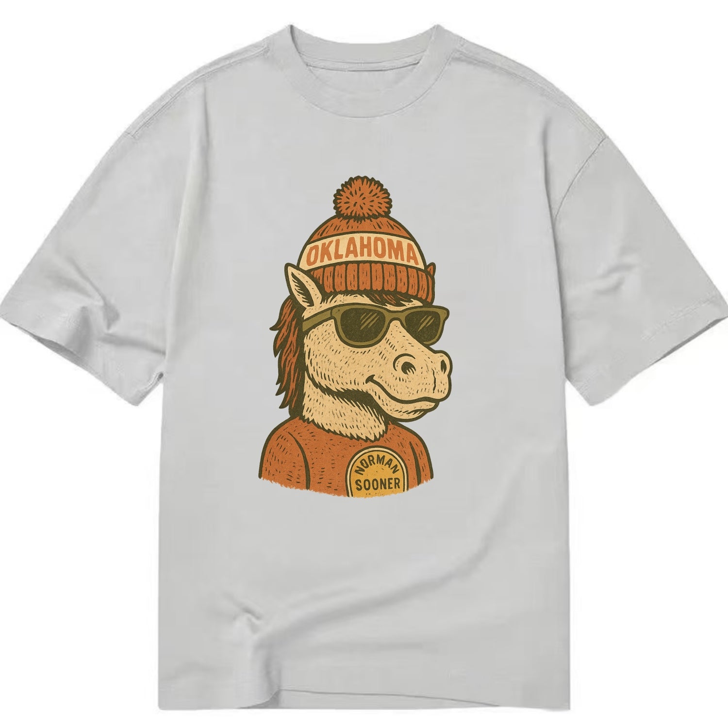 Norman Sooner Horse wearing Oklahoma bea - Classic T-shirt - Grey