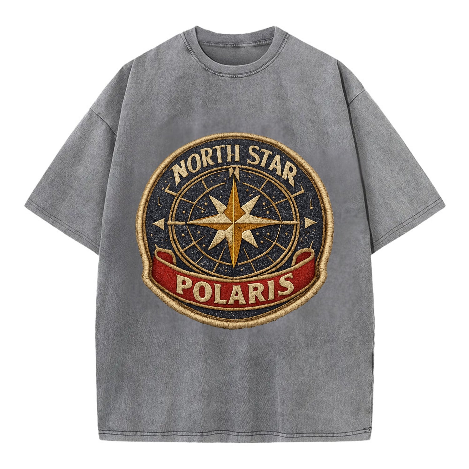 NORTH STAR POLARIS - guiding star in gold and white , navigation - Vintage T-shirt - Grey