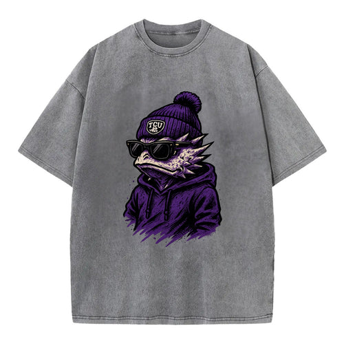 Fort Worth Horned Frog wearing TCU beanie with frog patch - Vintage T-shirt