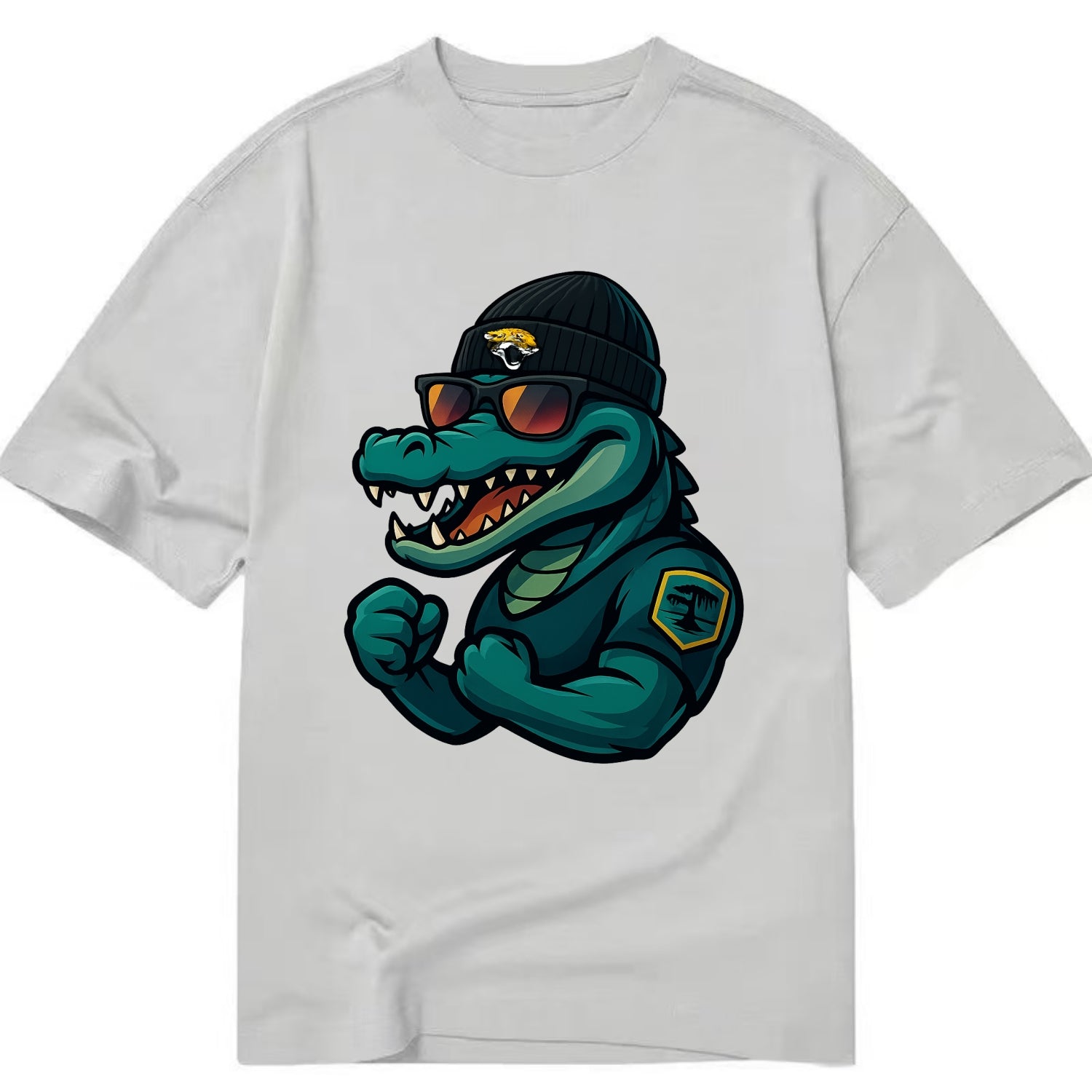 Jacksonville Alligator wearing Jaguars beanie with swamp patch and wayfarer - Classic T-shirt - Grey