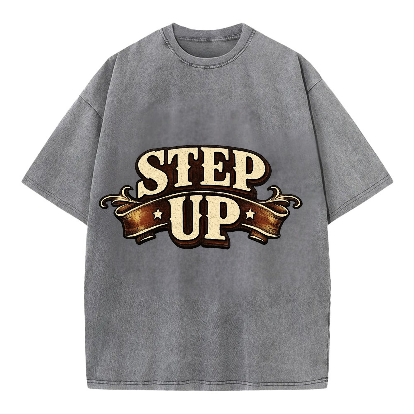 Bold typography design - "STEP UP" - rise to occasion, take charge - Vintage T-shirt - Grey