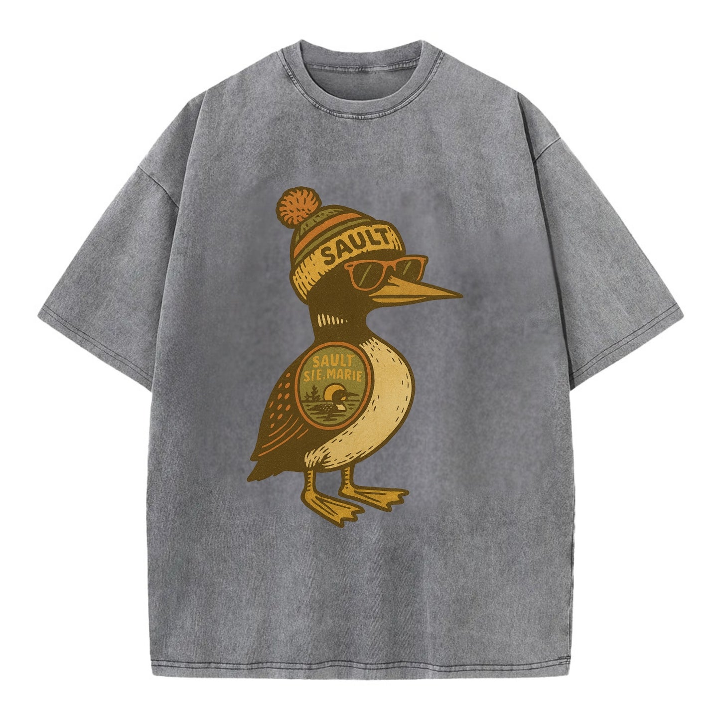 Sault Ste Marie Loon wearing Sault beani - Vintage T-shirt - Grey