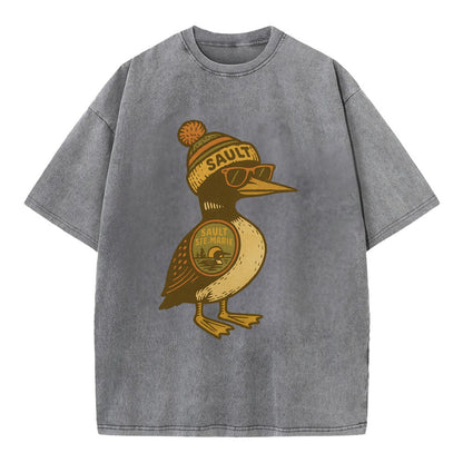 Sault Ste Marie Loon wearing Sault beani - Vintage T-shirt - Grey