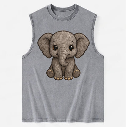 Baby Elephant - gray wrinkly, tiny trunk, large floppy ears, kind dark eyes, - Vintage Washed Tank - Grey