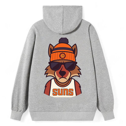 Arizona Coyote wearing Suns beanie with desert sun patch and wayfarer - Classic Pullover Hoodie - Grey