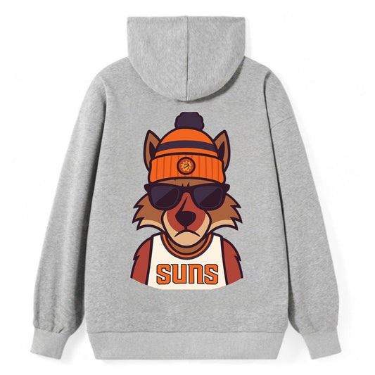 Arizona Coyote wearing Suns beanie with desert sun patch and wayfarer - Classic Pullover Hoodie - Grey