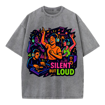 Silent disco dancers with glowing headphones - "Silent But Loud" - unique concert - Vintage T-shirt - Grey