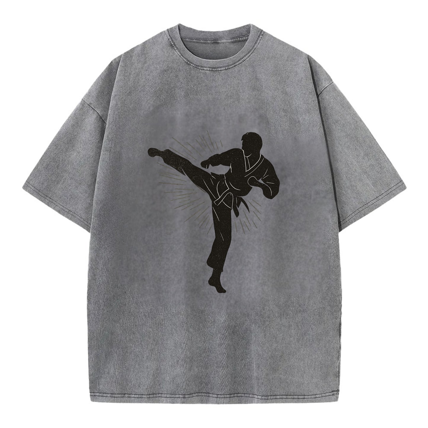Taekwondo athlete spinning heel kick - Vintage T-shirt - Grey