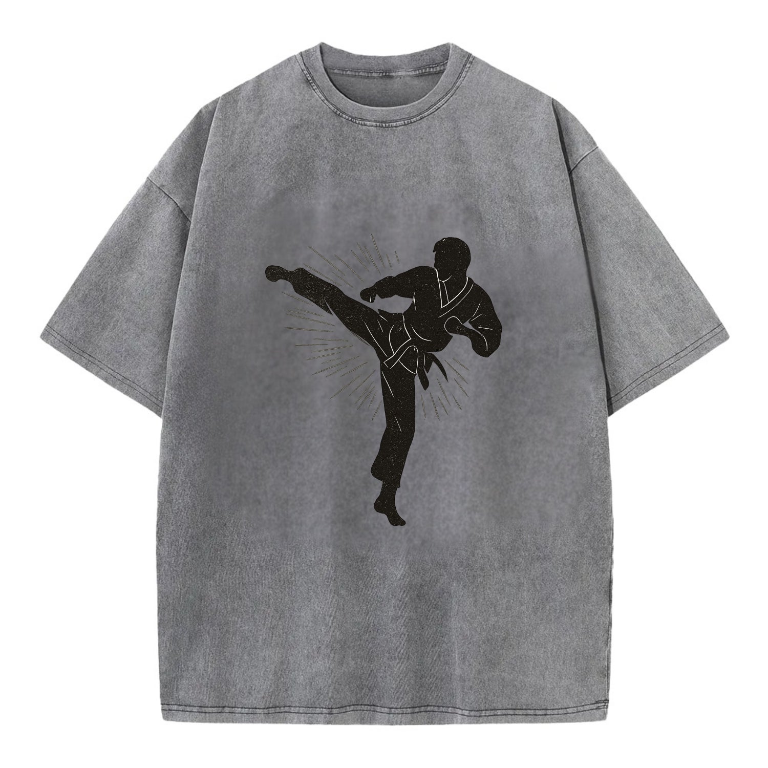 Taekwondo athlete spinning heel kick - Vintage T-shirt - Grey