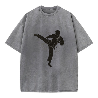 Taekwondo athlete spinning heel kick - Vintage T-shirt - Grey