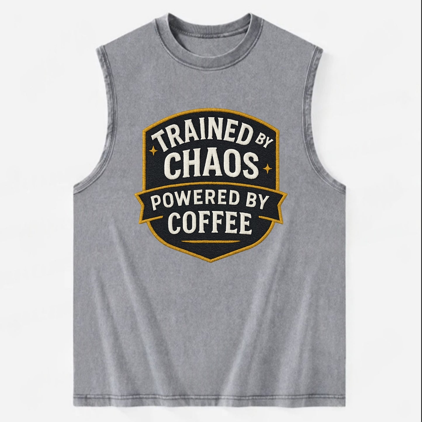 Trained by chaos, powered by coffee - Vintage Washed Tank - Grey