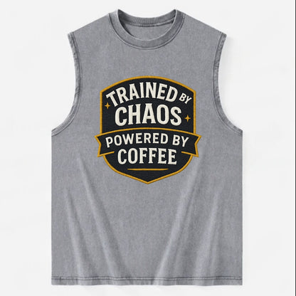 Trained by chaos, powered by coffee - Vintage Washed Tank - Grey