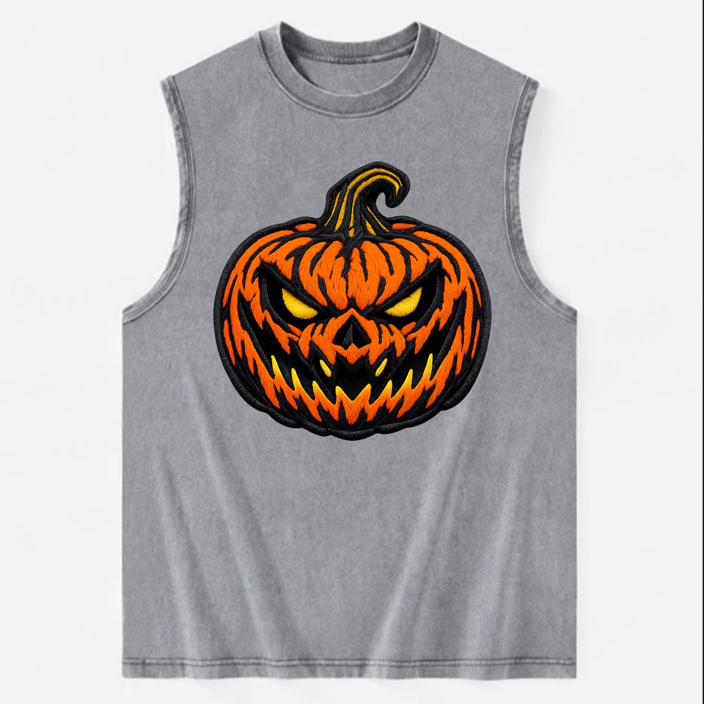 HALLOWEEN PUMPKIN - jack o lantern in orange and black , spooky - Vintage Washed Tank - Grey