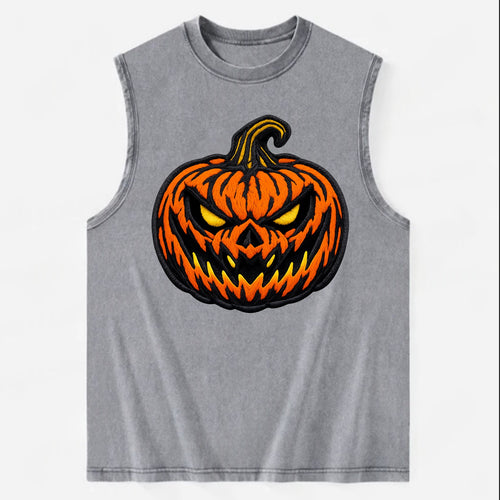 HALLOWEEN PUMPKIN - jack o lantern in orange and black , spooky - Vintage Washed Tank
