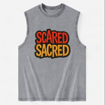 SCARED;SACRED JOURNEY Spiritual Purple Hat - Vintage Washed Tank - Grey