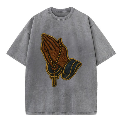 Praying Hands  - Vintage T-shirt - Grey