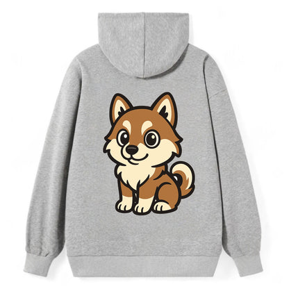 Pomsky - Pomeranian-Husky mix sitting pose - Classic Pullover Hoodie - Grey