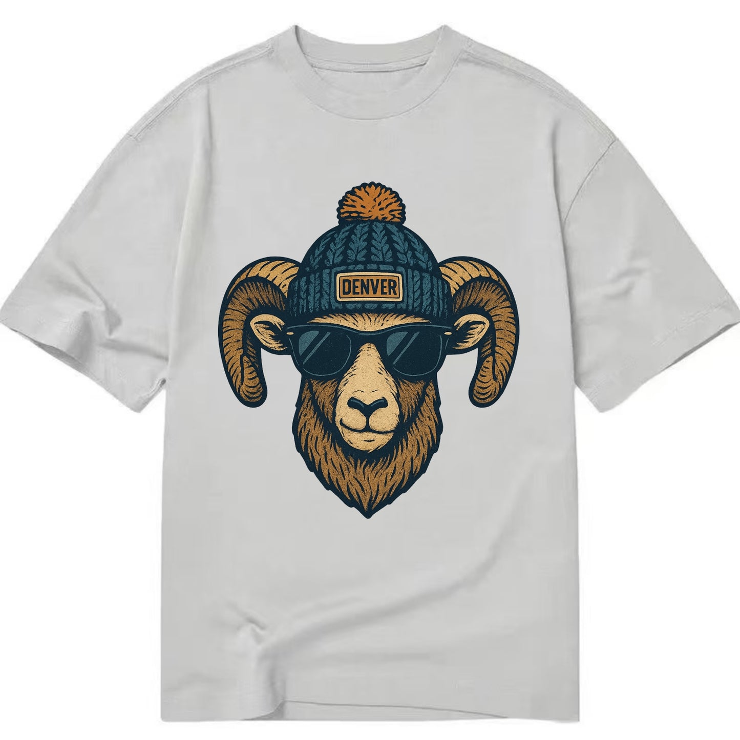 Colorado Rocky Mountain Bighorn Sheep wearing Denver beanie with pom pom and - Classic T-shirt - Grey