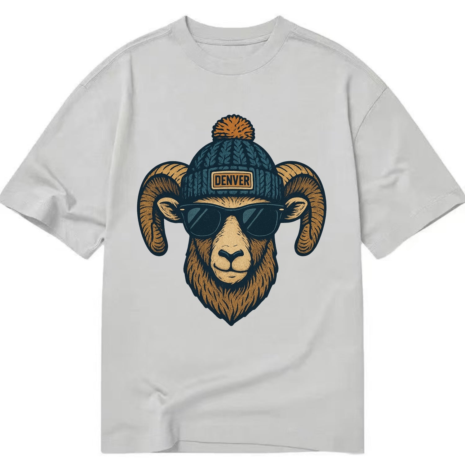 Colorado Rocky Mountain Bighorn Sheep wearing Denver beanie with pom pom and - Classic T-shirt - Grey