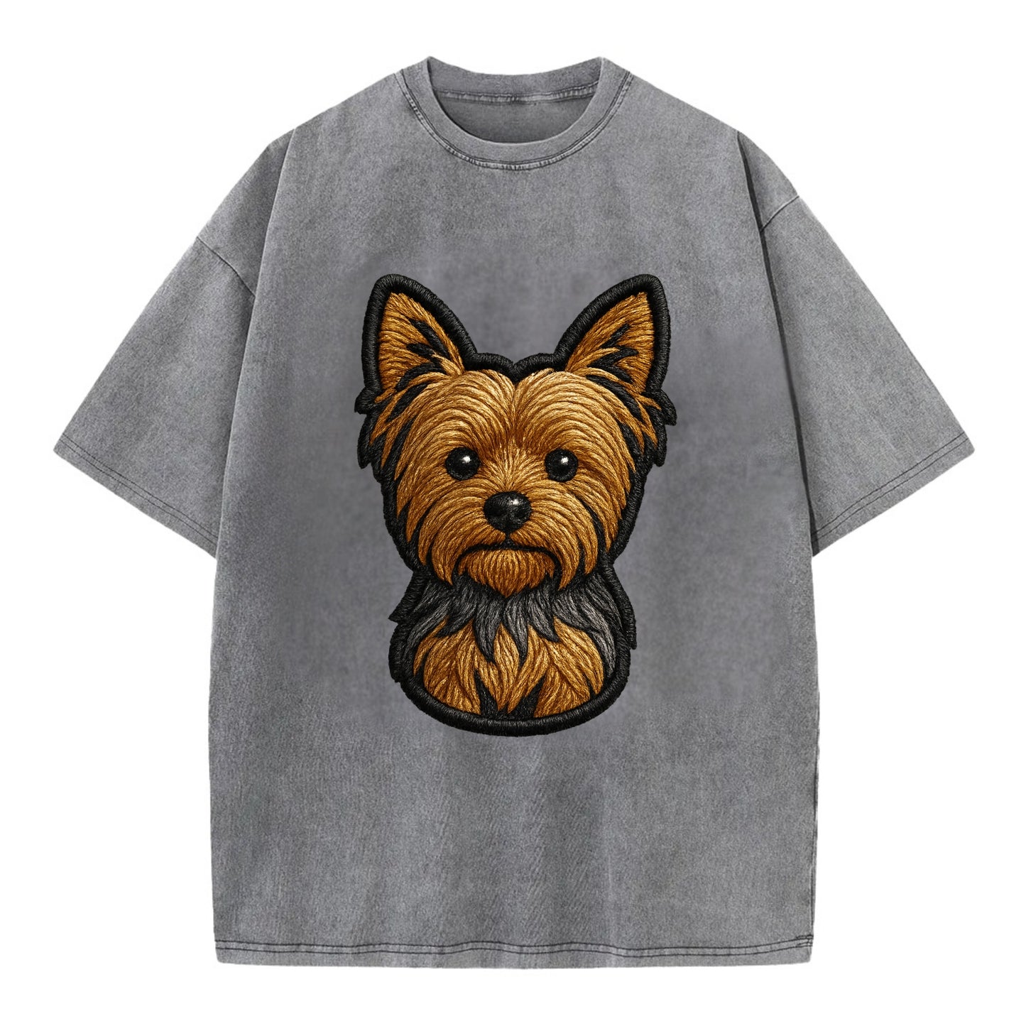 Yorkshire Terrier - Modern tiny dog logo - Vintage T-shirt - Grey