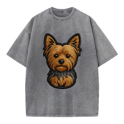 Yorkshire Terrier - Modern tiny dog logo - Vintage T-shirt - Grey