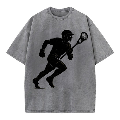 Lacrosse player cradling and running - Vintage T-shirt - Grey