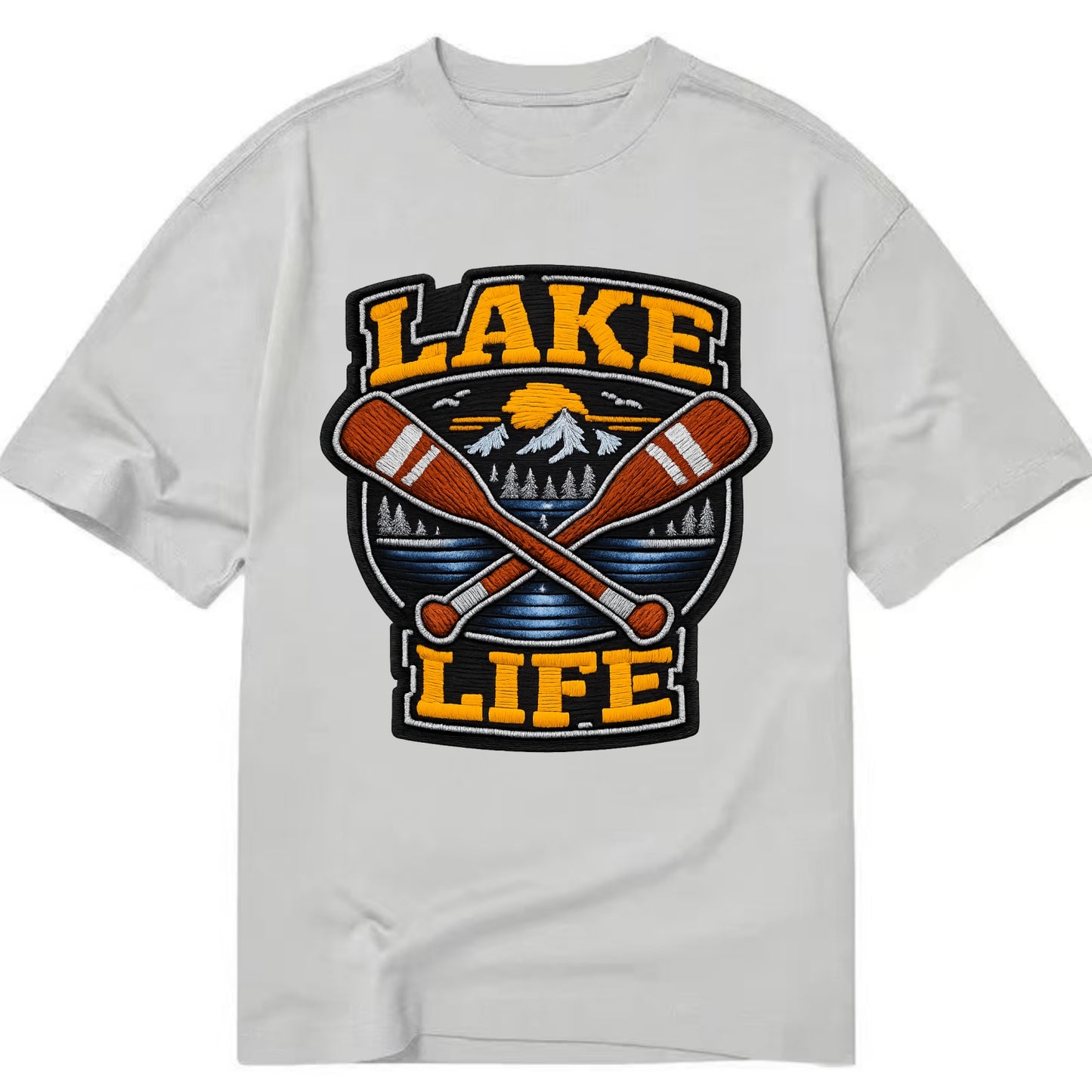 CANOE PADDLE - wooden paddle crossed in brown and cream , lake life - Classic T-shirt - Grey