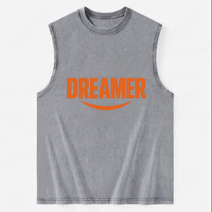 Bold typography design - "DREAMER" - imagination, seeing possibilities - Vintage Washed Tank - Grey