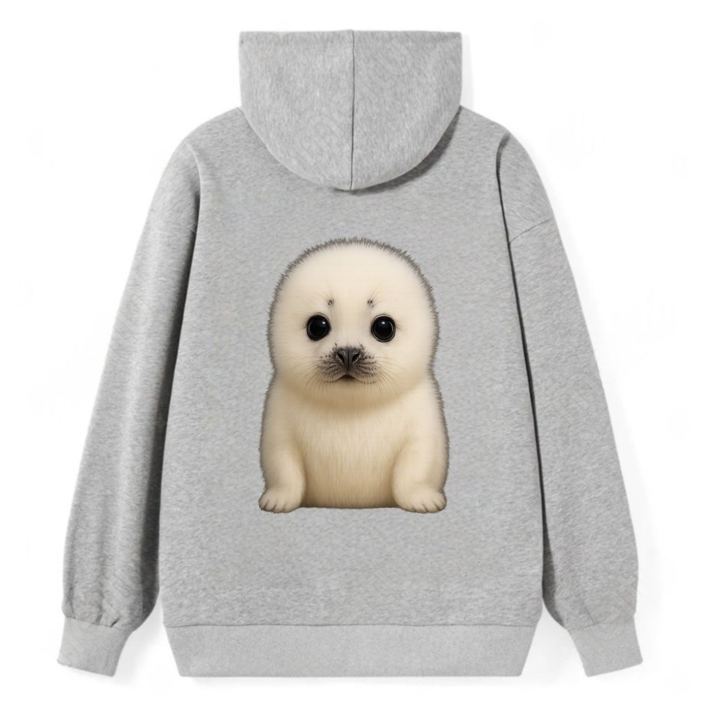 Baby Harp Seal - pure white fluffy fur, enormous dark eyes, front-facing, - Classic Pullover Hoodie - Grey