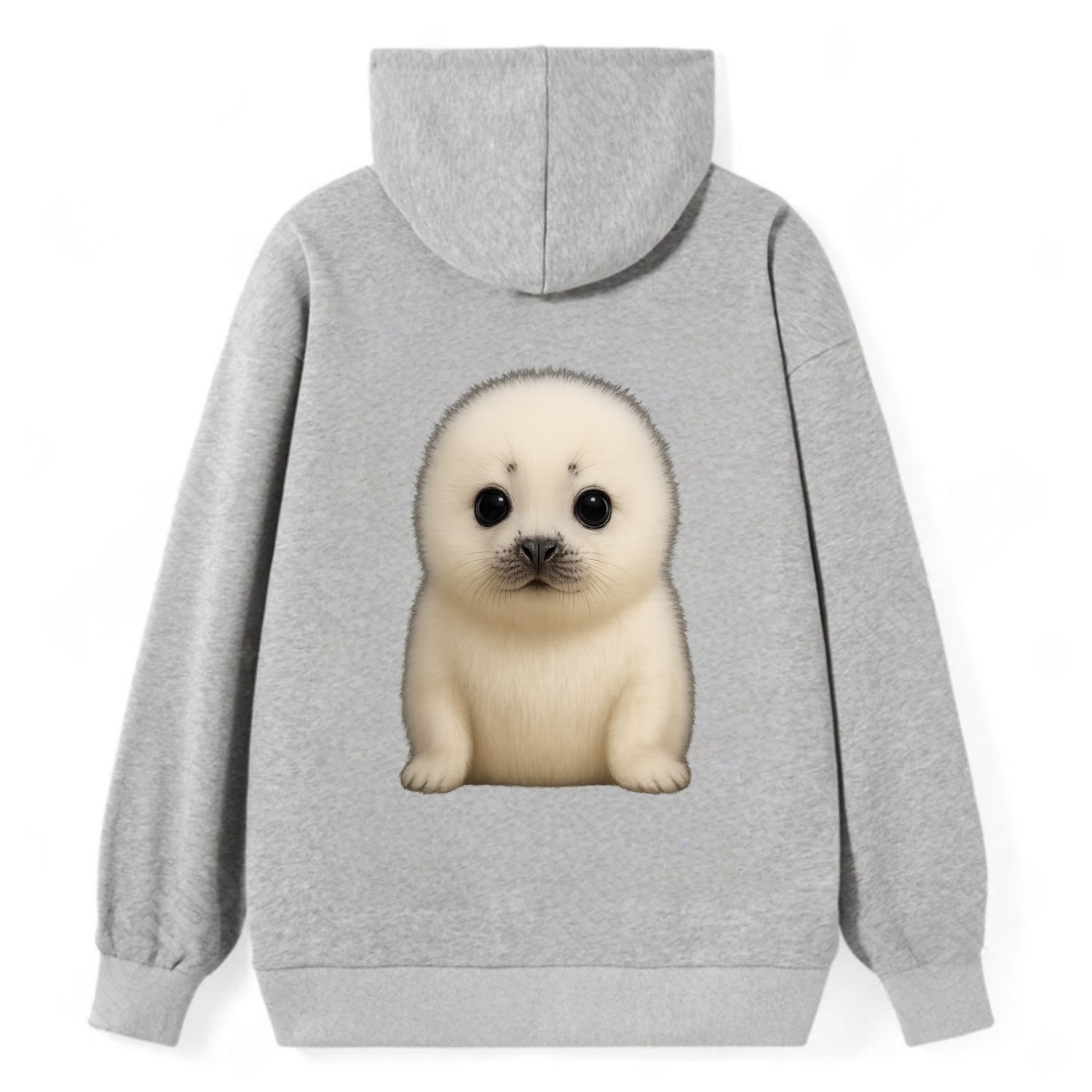 Baby Harp Seal - pure white fluffy fur, enormous dark eyes, front-facing, - Classic Pullover Hoodie - Grey