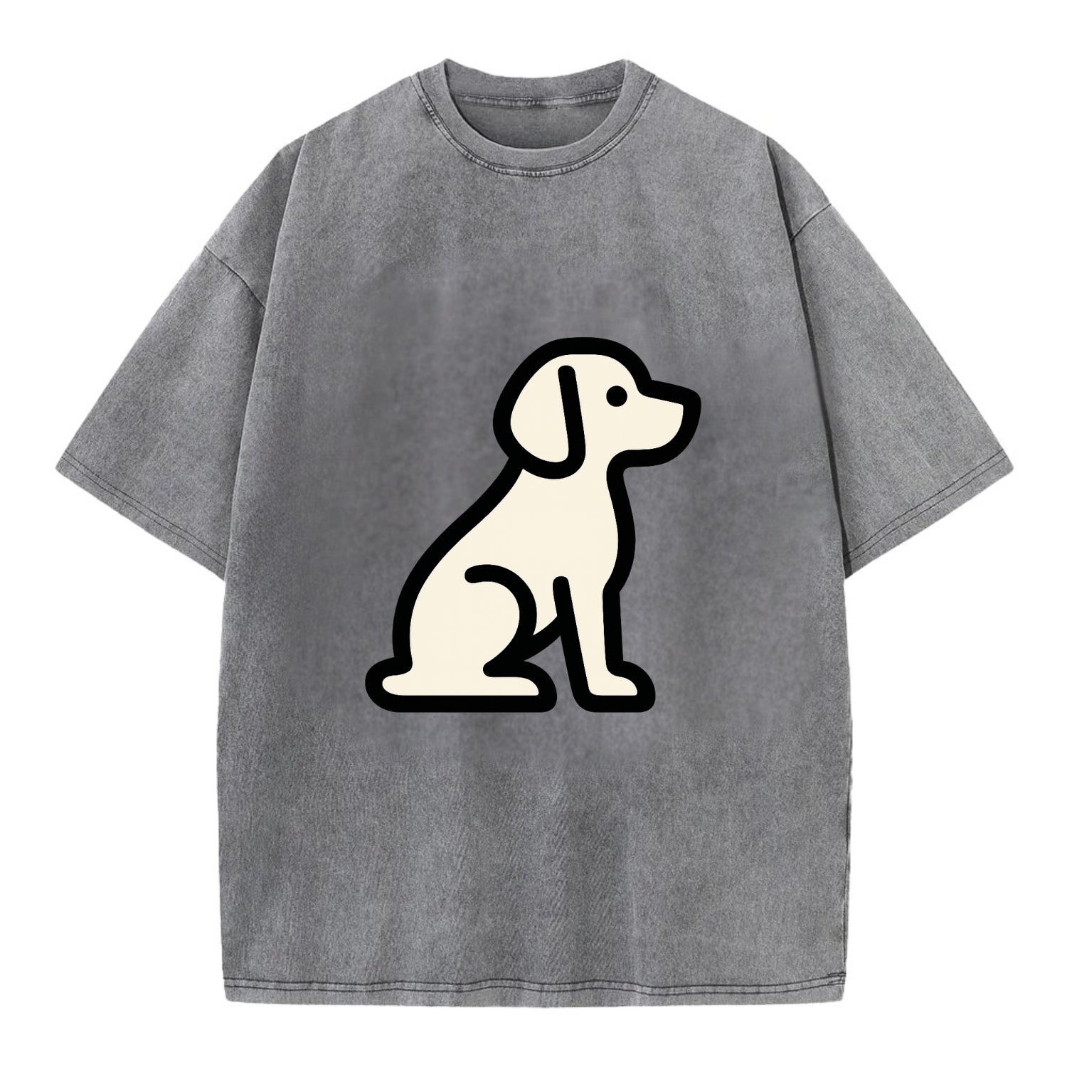 Beagle - Modern minimal sitting pose wit - Vintage T-shirt - Grey