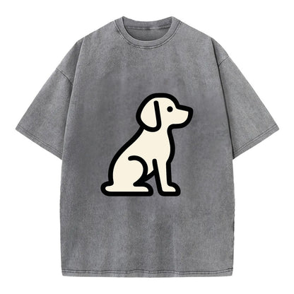Beagle - Modern minimal sitting pose wit - Vintage T-shirt - Grey