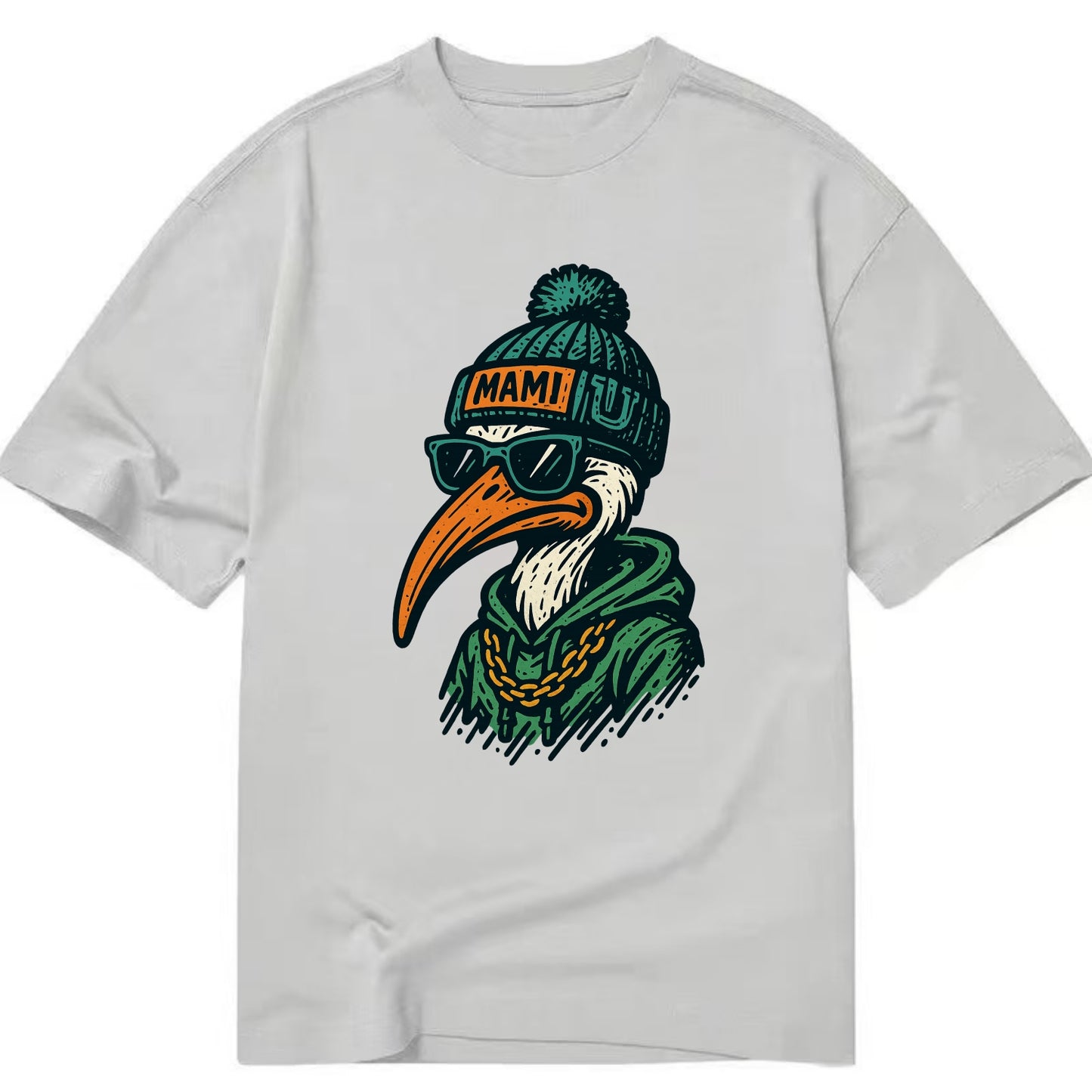 Coral Gables Ibis wearing Miami beanie with U patch - Classic T-shirt - Grey