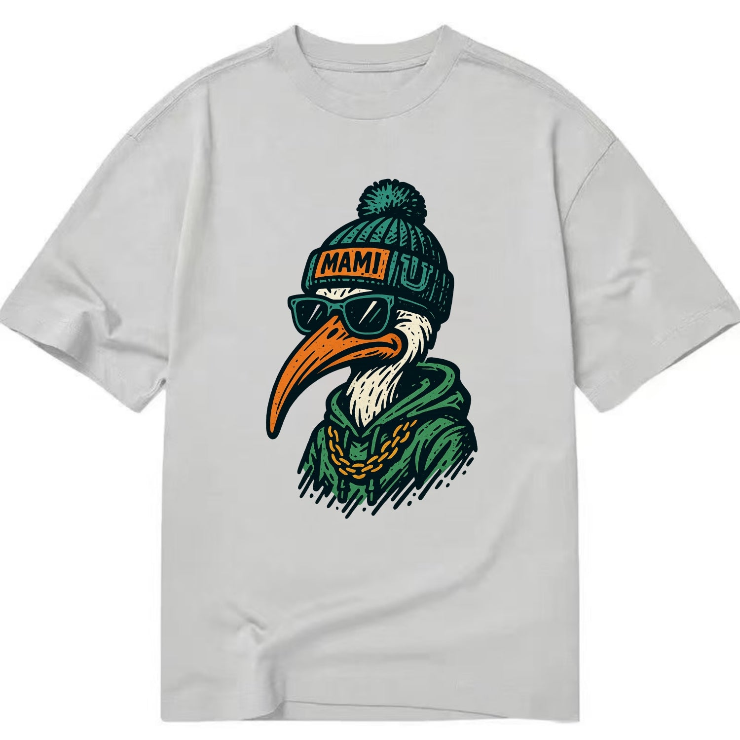 Coral Gables Ibis wearing Miami beanie with U patch - Classic T-shirt - Grey