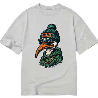 Coral Gables Ibis wearing Miami beanie with U patch - Classic T-shirt - Grey
