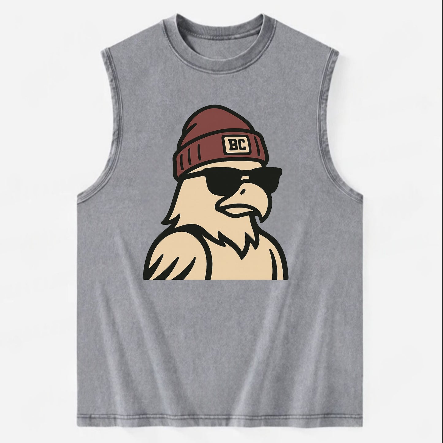 Chestnut Hill Eagle wearing Boston College beanie with BC patch - Vintage Washed Tank - Grey