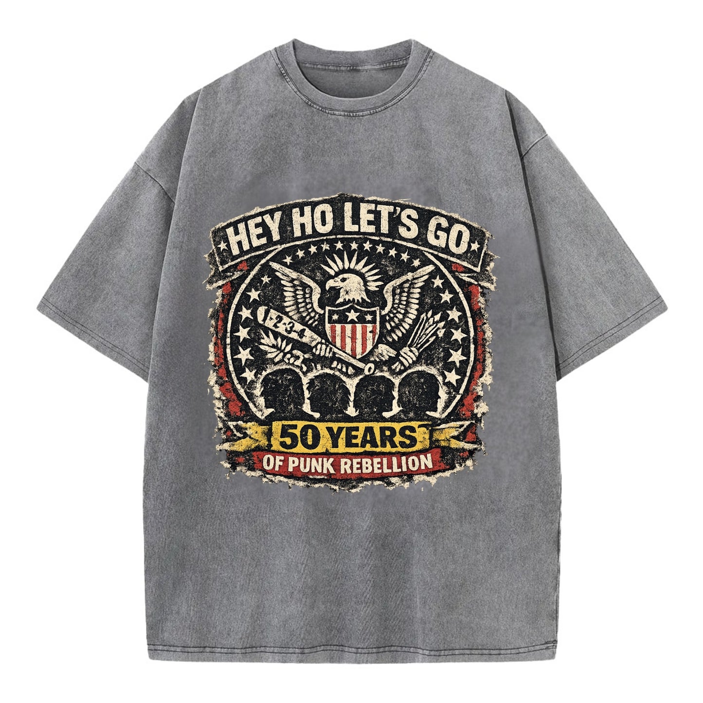 RAMONES LEGACY | Hey Ho Let's Go typography | Presidential seal parody | Four - Vintage T-shirt - Grey