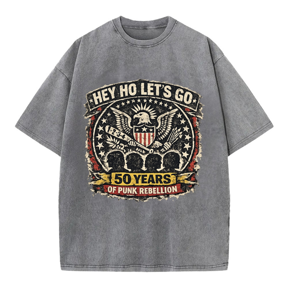 RAMONES LEGACY | Hey Ho Let's Go typography | Presidential seal parody | Four - Vintage T-shirt - Grey