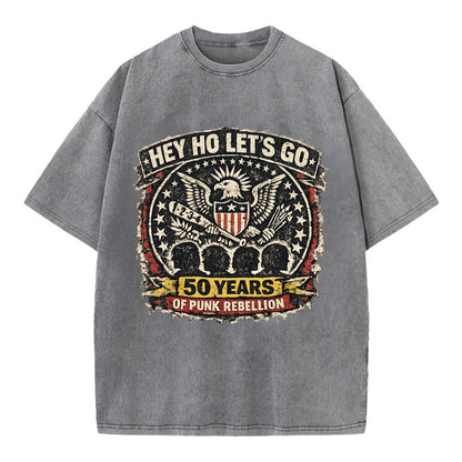 RAMONES LEGACY | Hey Ho Let's Go typography | Presidential seal parody | Four - Vintage T-shirt - Grey