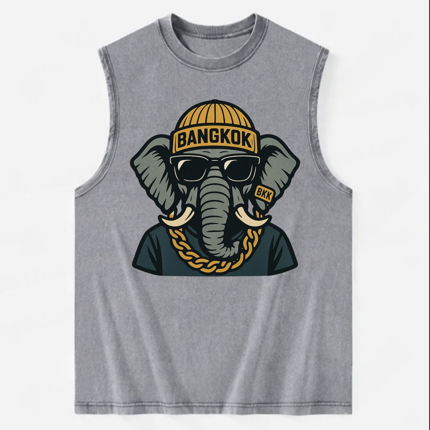Bangkok Elephant - Vintage Washed Tank - Grey